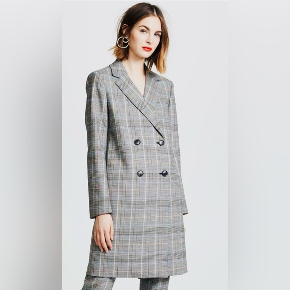 Theory Women’s Wool Plaid Double-Breasted Trench Coat Large